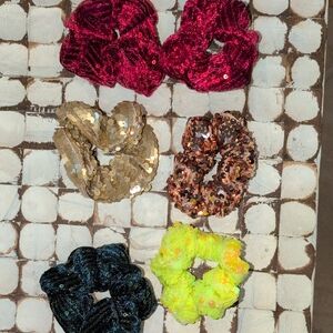 Sequin Scrunchie Set - Red, Gold, Black, Yellow